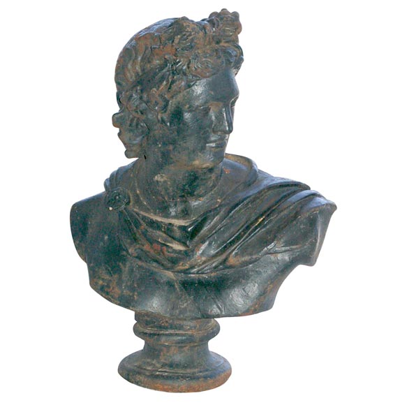 Large Solid Cast Iron Bust of Apollo 1920s
