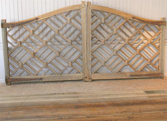 beautiful pair mortised & pinned wood gates<br />
wrought iron hinges<br />
found in Mass.