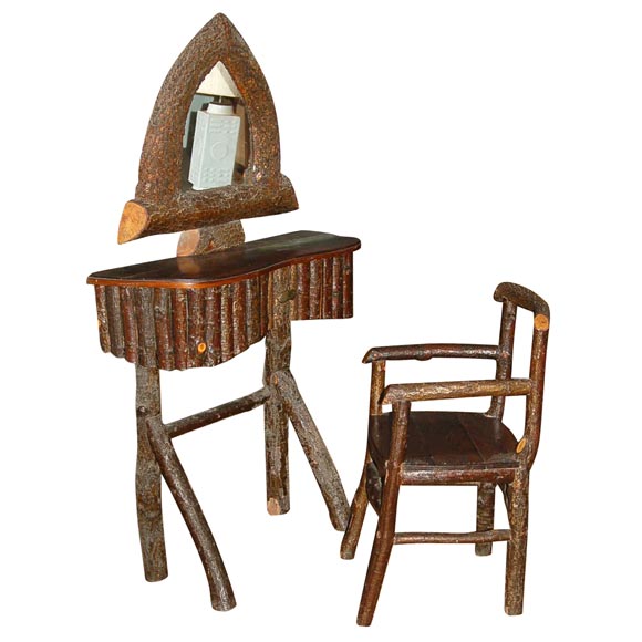 French Rustic Dressing Table and Chair at 1stDibs