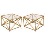 Pair of Vintage Brass End Tables in Rattan Style
