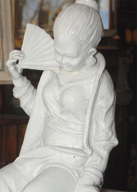 20th Century Italian Glazed Terracotta Figure of a Chinese Girl on Pedestal