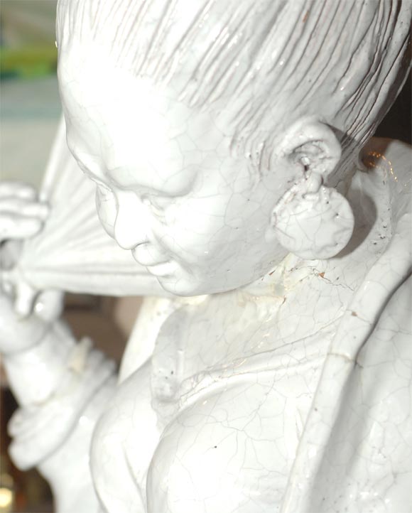 Italian Glazed Terracotta Figure of a Chinese Girl on Pedestal 2