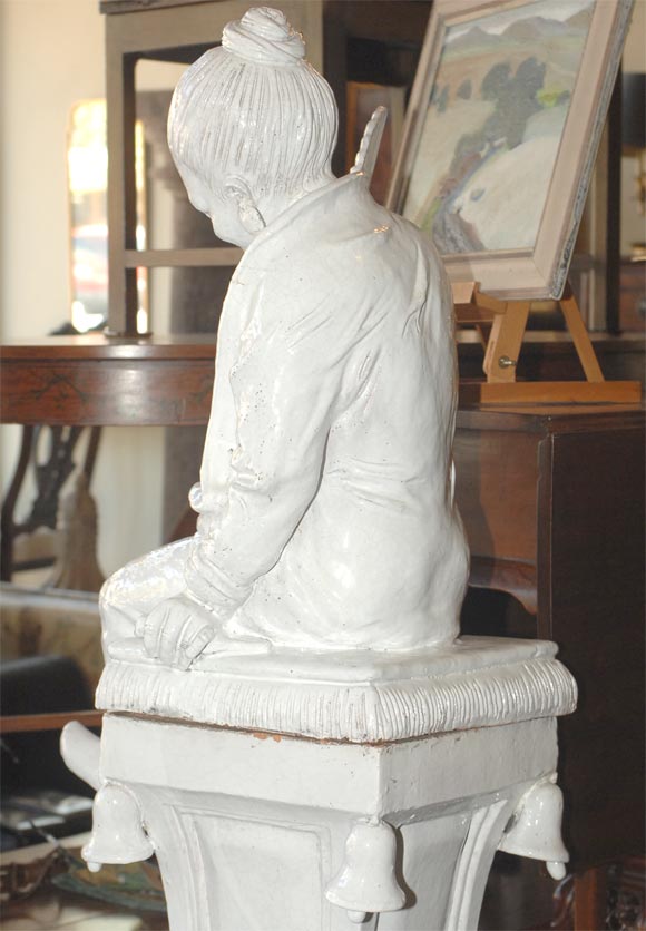 Italian Glazed Terracotta Figure of a Chinese Girl on Pedestal 3