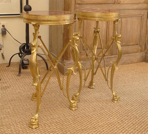 A pair of Pompeiian Style Gilt Bronze and Marble Gueridons-