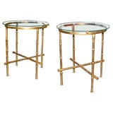 Pair of Gilded Bamboo Motif Glass Top Side Tables