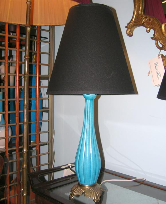 Mid-20th Century Pair of French Ceramic Turquoise Lamps