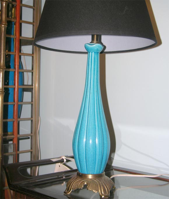 Pair of French Ceramic Turquoise Lamps 1