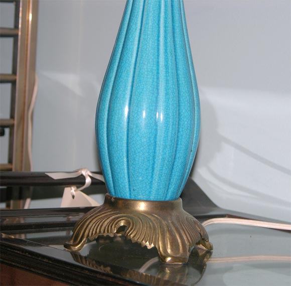 Pair of French Ceramic Turquoise Lamps 2