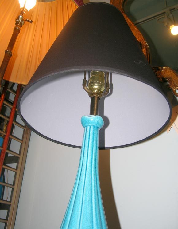 Pair of French Ceramic Turquoise Lamps 3