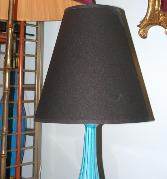 Pair of French Ceramic Turquoise Lamps 4