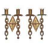 Pair of Gilded Metal Chain Link Candle Sconces