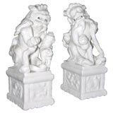 Pair of White Glazed Ceramic Foo Dogs