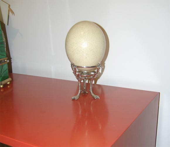 English Ostrich Egg on Silver Plated Stand