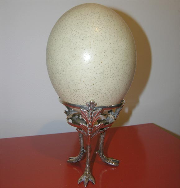 Ostrich Egg on Silver Plated Stand 1