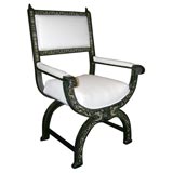 19th C. Intarsia ebony and ivory decorated "Dante" chair