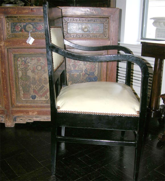 Pair of Early 20th Century Ebonized Fauteuils For Sale 1