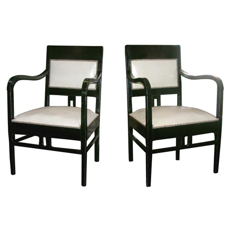 Pair of Early 20th Century Ebonized Fauteuils For Sale
