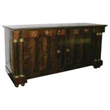 19th Century Empire mahogany side cabinet, petite granite top