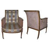 Pair Of Regency Satinwood Armchairs With Double Caned Sides