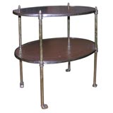 Regency Style Two Tier Brass End Table With Brown Tooled Leather