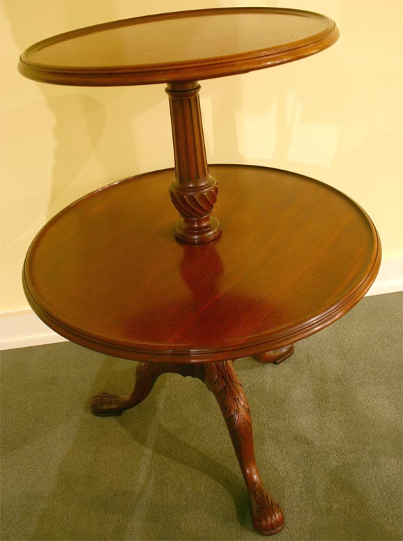 19th Century Mahogany Two-Tiered Dumbwaiter on Tri-pod Base, c. 1850 For Sale
