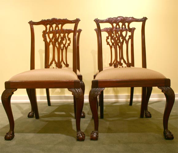 SET of 4 Mahogany Chairs in Chippendale Design, c. 1870
