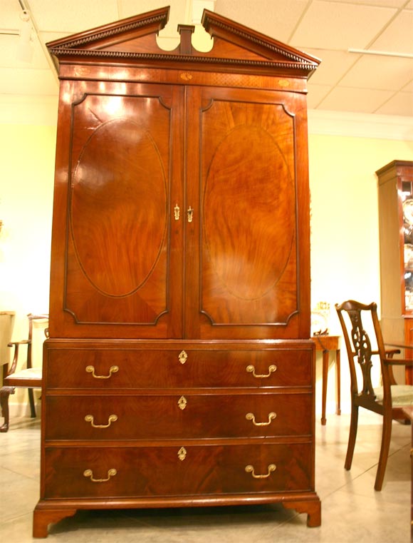 Handsomly Inlaid Mahogany Linen Press, c. 1790