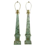 Italian marble pair of obelisks now mounted as table lamps