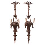 Pair of French Carved Walnut Wall Sconces