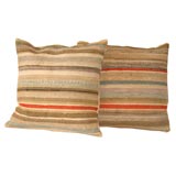 VINTAGE RAG RUG/RED AND BROWN PILLOWS