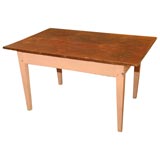 19THC ORIGINAL MAUVE OVER RED PAINT FARM TABLE FROM MAINE