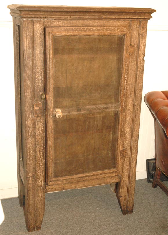 19THC   ORIGINAL CREAM  PAINTED NARROW PIE SAFE FROM THE MIDWEST