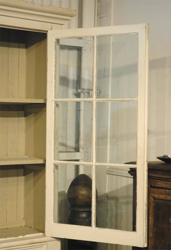 19THC ORIGINAL WHITE PAINTED STEPBACK CUPBOARD FROM NEW ENGLAND 2