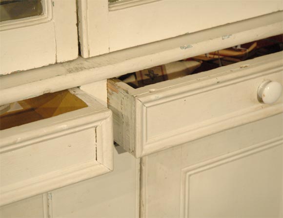 19THC ORIGINAL WHITE PAINTED STEPBACK CUPBOARD FROM NEW ENGLAND 3