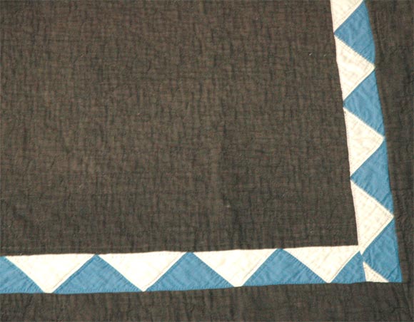 Mid-20th Century AMISH PLAIN QUILT FROM OHIO WITH BLUE&WHITE INNER SAWTOOTHBORDER
