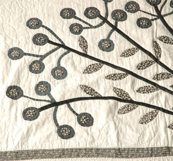 19th Century 19THC BLACK&WHITE CALICO TREE OF LIFE(RARE) QUILT
