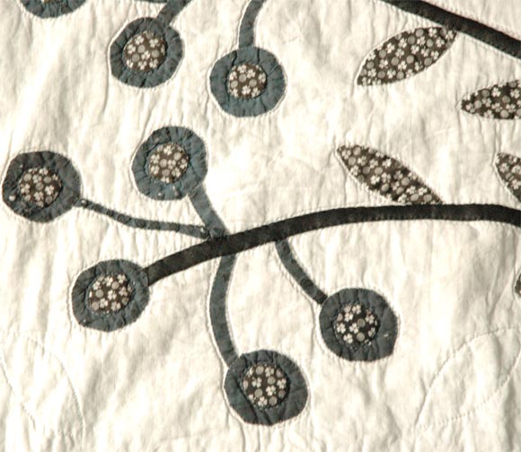 19THC BLACK&WHITE CALICO TREE OF LIFE(RARE) QUILT 2