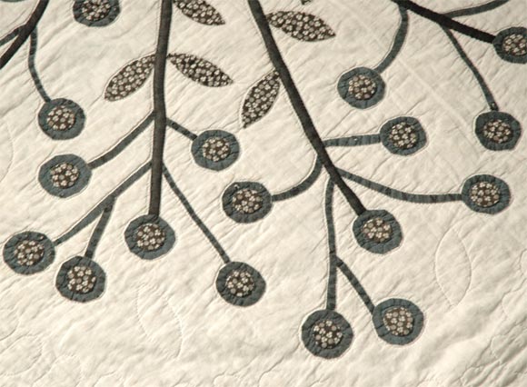 19THC BLACK&WHITE CALICO TREE OF LIFE(RARE) QUILT 3