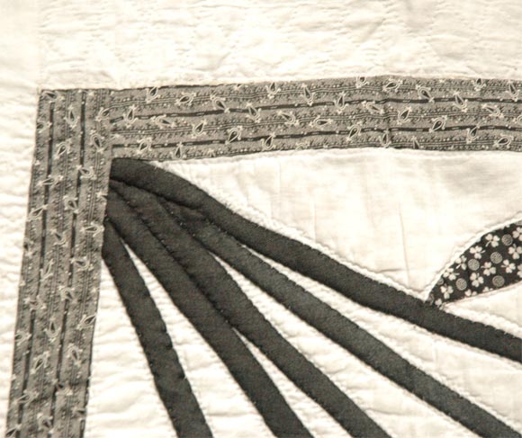 19THC BLACK&WHITE CALICO TREE OF LIFE(RARE) QUILT 4