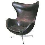 Early Black Leather  and Aluminum Egg Chair by Arne Jacobsen