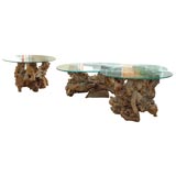 beautiful set of burled wood coffee table and 2 side tables