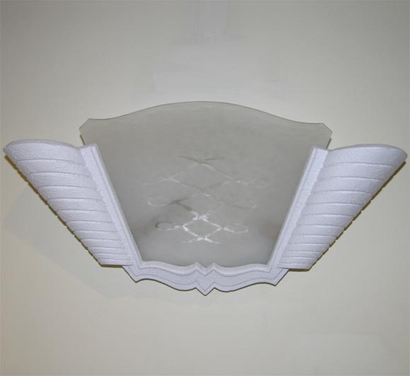 Pair of Frosted Etched Glass & Plaster Sconces