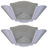Pair of Frosted Etched Glass & Plaster Sconces