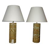Pair of faux marble octagonal shaped porcelain table lamps