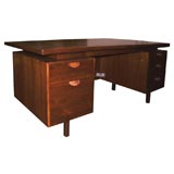 Jens Risom walnut desk with floating top and bent wood handles