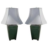Pair Green Chinese Glazed Pottery Lamps
