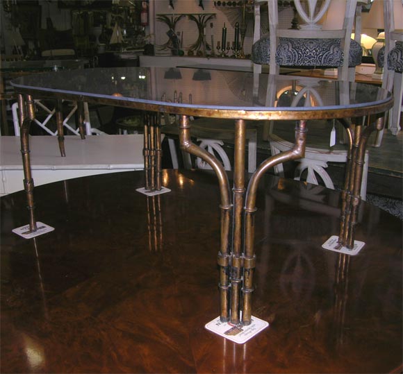Mid-20th Century Mirror Top Faux Bamboo Iron Coffee Table