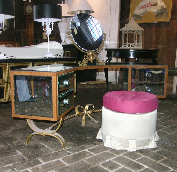 French Gilt and Mirrored Curved Dressing Table