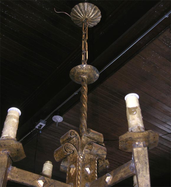 French Gilt Metal Brutalist style Chandelier, 1940s For Sale 1