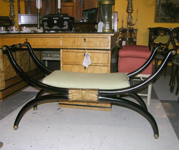 Regency Ebonized and Gilded Curule Form Bench